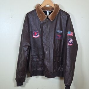 Top Gun Jacket Mens 2XL Brown Maverick Bomber Pilot Aviator Tom Cruise Cosplay